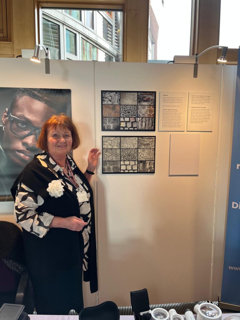 Artist Anne Dignan with her display Interactive Harmony 2